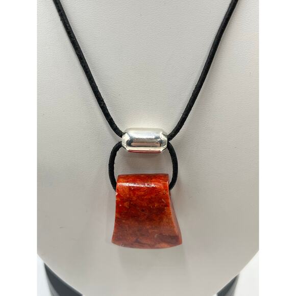 Silpada Sterling Silver Black Leather Cardinal Rule Coral Pendant Necklace N0965 - Picture 9 of 11
